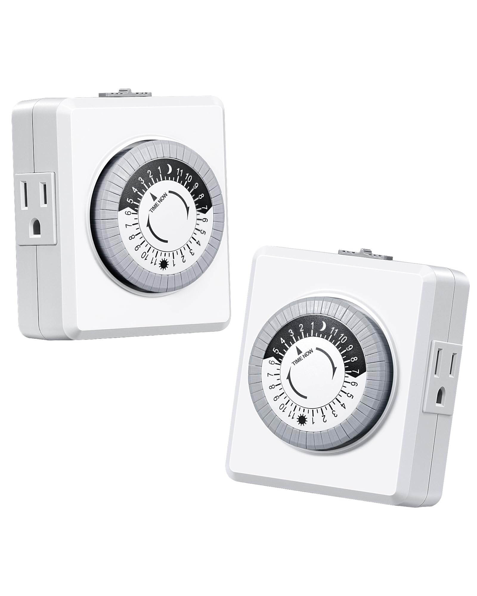 Dewenwils 24 Hour Cycle Plug-In Mechanical Timer 2 Pack, Indoor Timer For Electrical Outlets, 30-Minute Intervals, Dual 3 Prong 