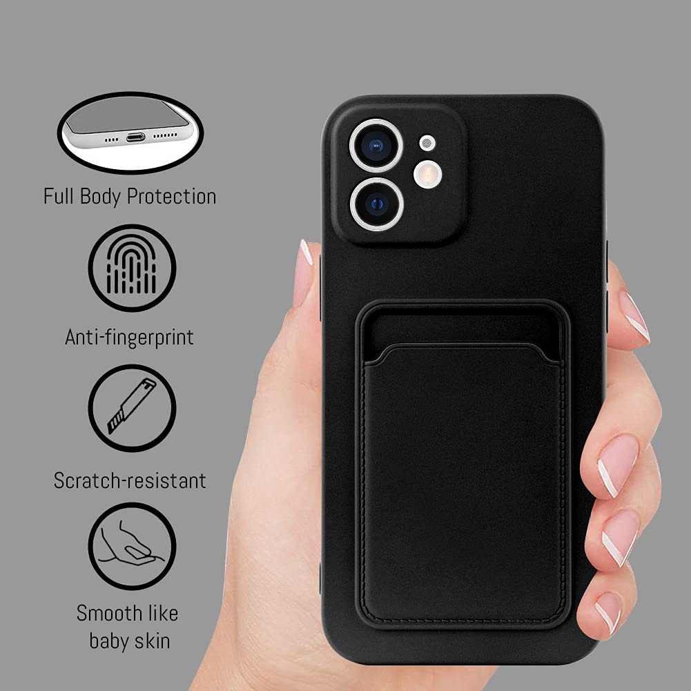 Mzelq Wallet Case For Iphone 12 (6.1 Inch), Card Holder Camera Protection Cover + Screen Protector, Soft Slim Card Slot Case Com