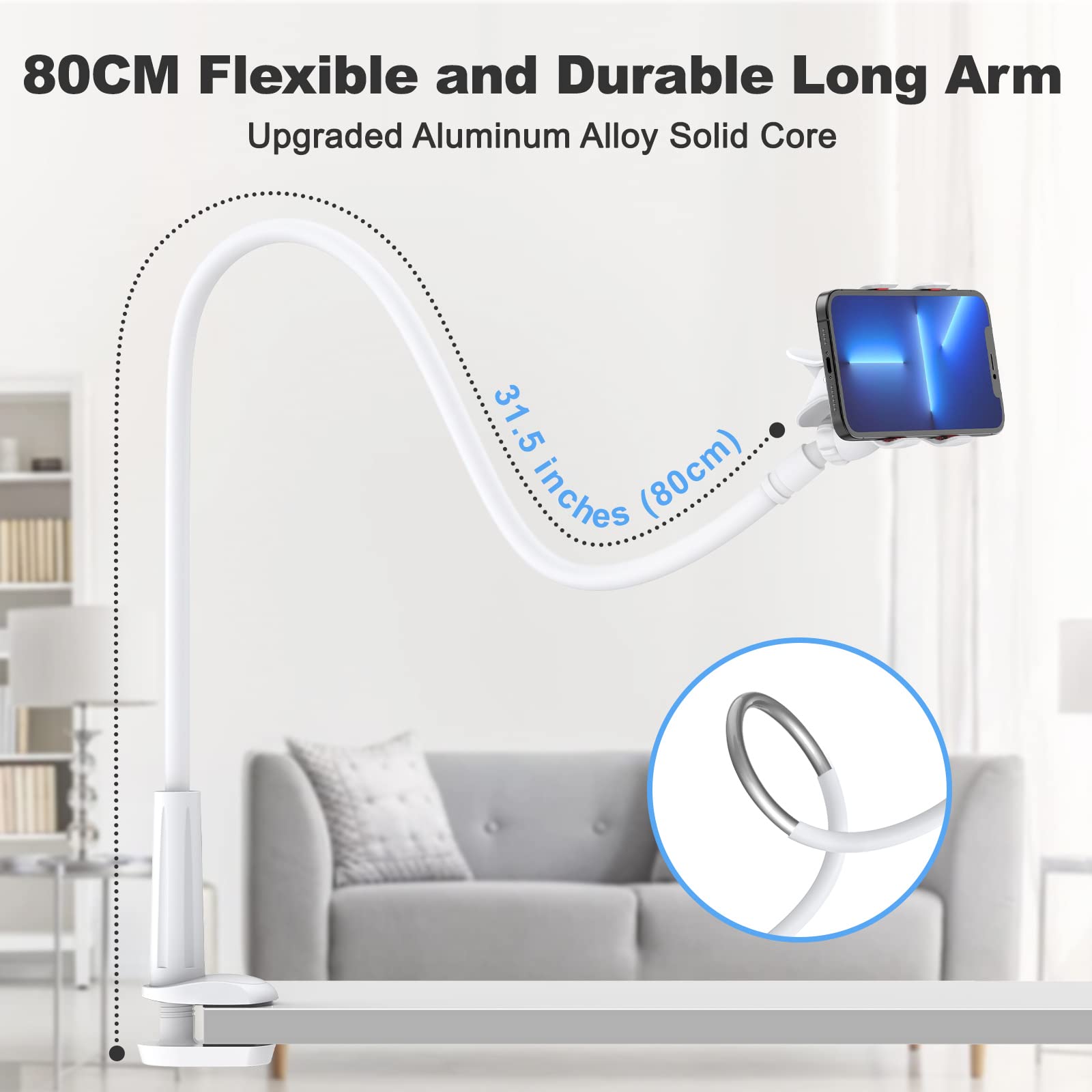 Vivi Mao Gooseneck Cell Phone Holder, Universal 360 Flexible Phone Stand Lazy Bracket Mount Long Arms Clamp For Phone 13 Pro Xs