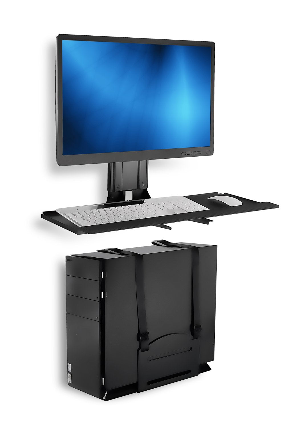 Mount It! Monitor And Keyboard Wall Mount With Cpu Holder, Height Adjustable Standing Vesa Keyboard Tray, 25 Inch Wide Platform