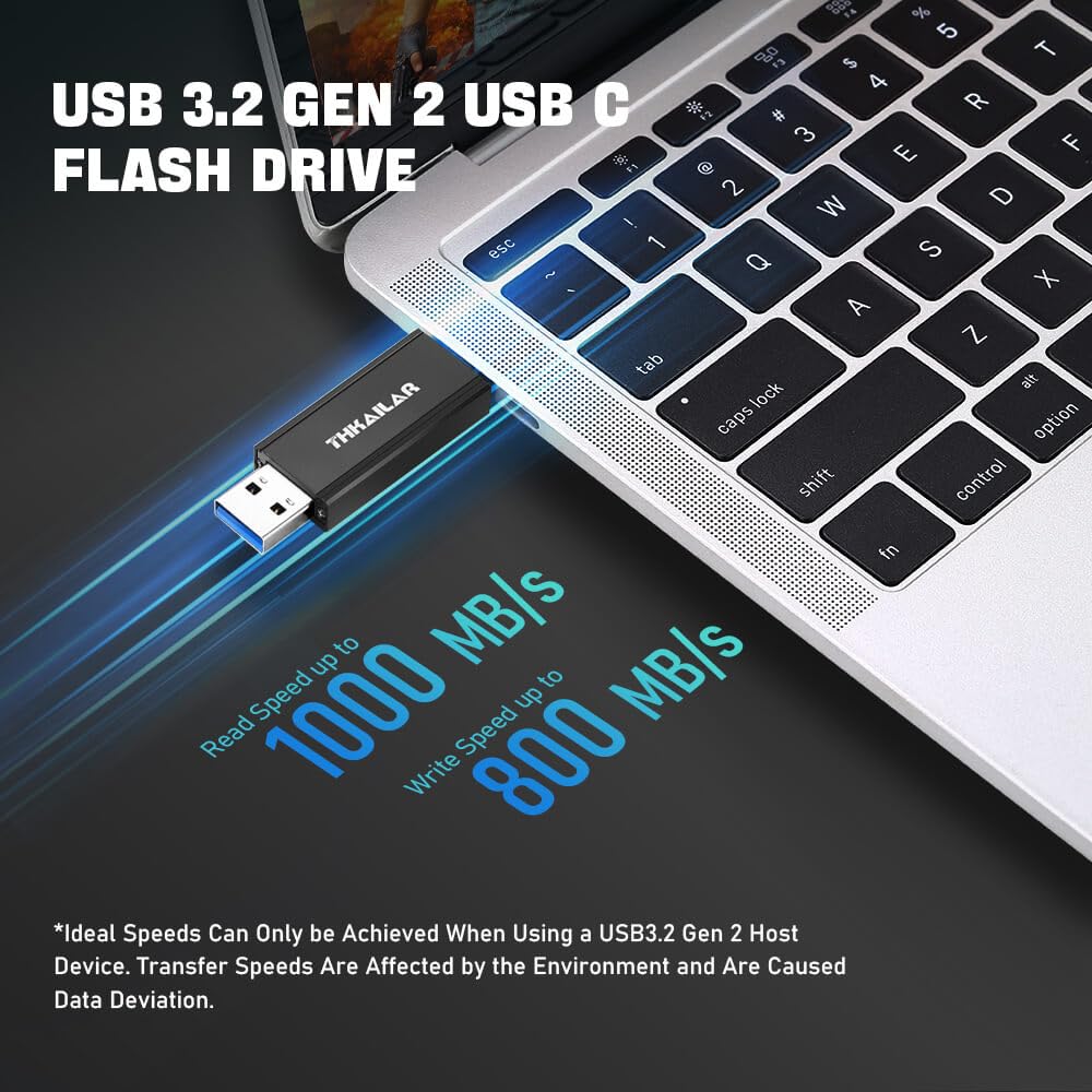 Thkailar 1Tb Usb C Flash Drive Read Up To 1000Mb/S,Usb C Thumb Drive 3.2 Gen 2 For Ps4/Android Phone/Pc/Mac/Laptop