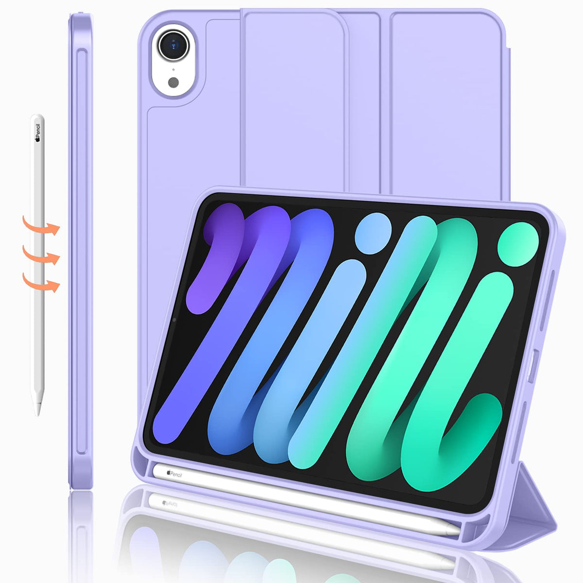 Imieet Ipad Mini 7 Case 2024 (A17 Pro), Ipad Mini 6 Case (8.3 Inch,2021 Model), Ipad Mini 7Th/6Th Generation Case With Pencil Holder, Trifold Stand Smart Case With Soft Tpu Back,Light Purple