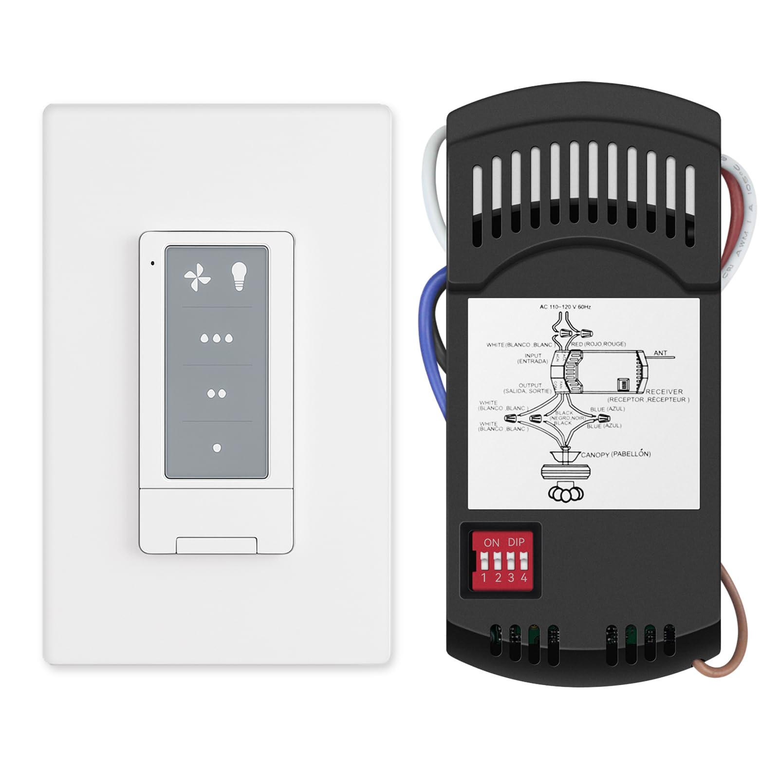 Universal Ceiling Fan Wall Remote Control Kit Replacement for Hampton Bay Hunter Harbor Breeze, 3-Speed Light Dimmer