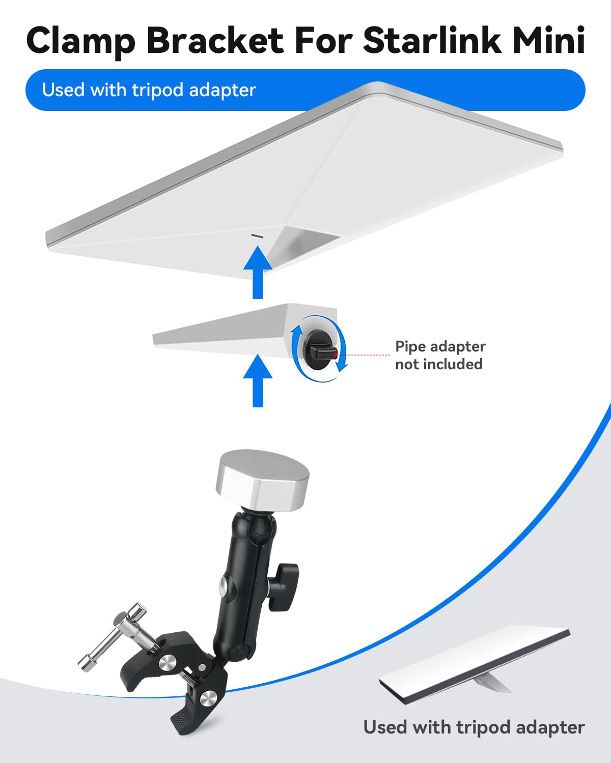 Starlink Mini Mount Kit   Adjustable Clamp Bracket For Rv, Ladders, Roof Rack, Balcony, Mobile, Ladder, Accessories For Pole, Tu