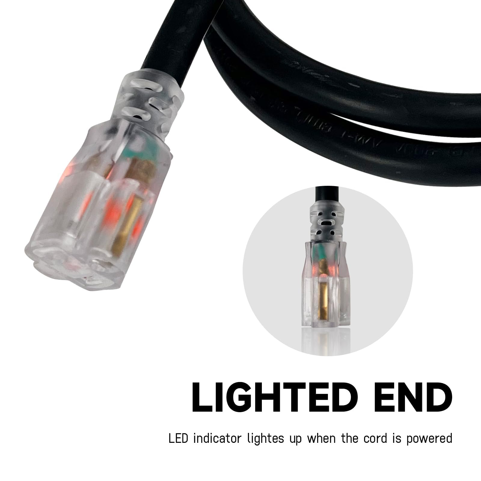 Ep 50 Ft Lighted Outdoor Extension Cord   10/3 Sjtw Heavy Duty Black Extension Cable With 3 Prong Grounded Plug For Safety, Ul L