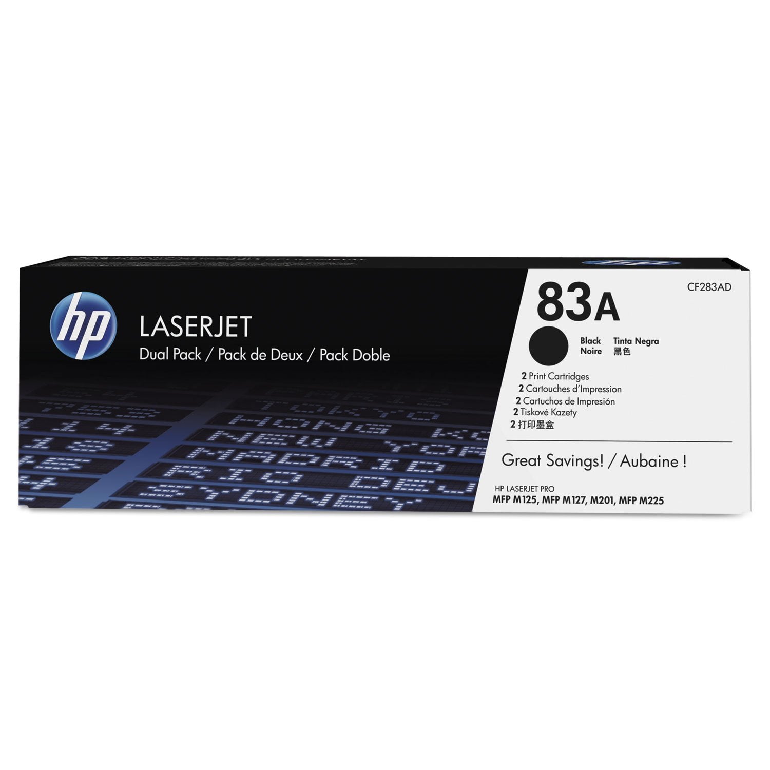 Hp 83A Black Toner Cartridges (2 Pack) | Works With Hp Laserjet Pro M201, Hp Laserjet Pro Mfp M125, M127, M225 Series | Cf283Ad