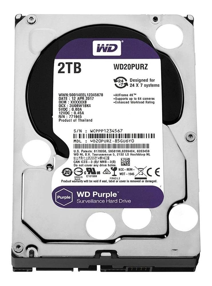 Western Digital 2Tb Wd Purple Surveillance Internal Hard Drive Hdd   Sata 6 Gb/S, 64 Mb Cache, 3.5''   Wd20Purz