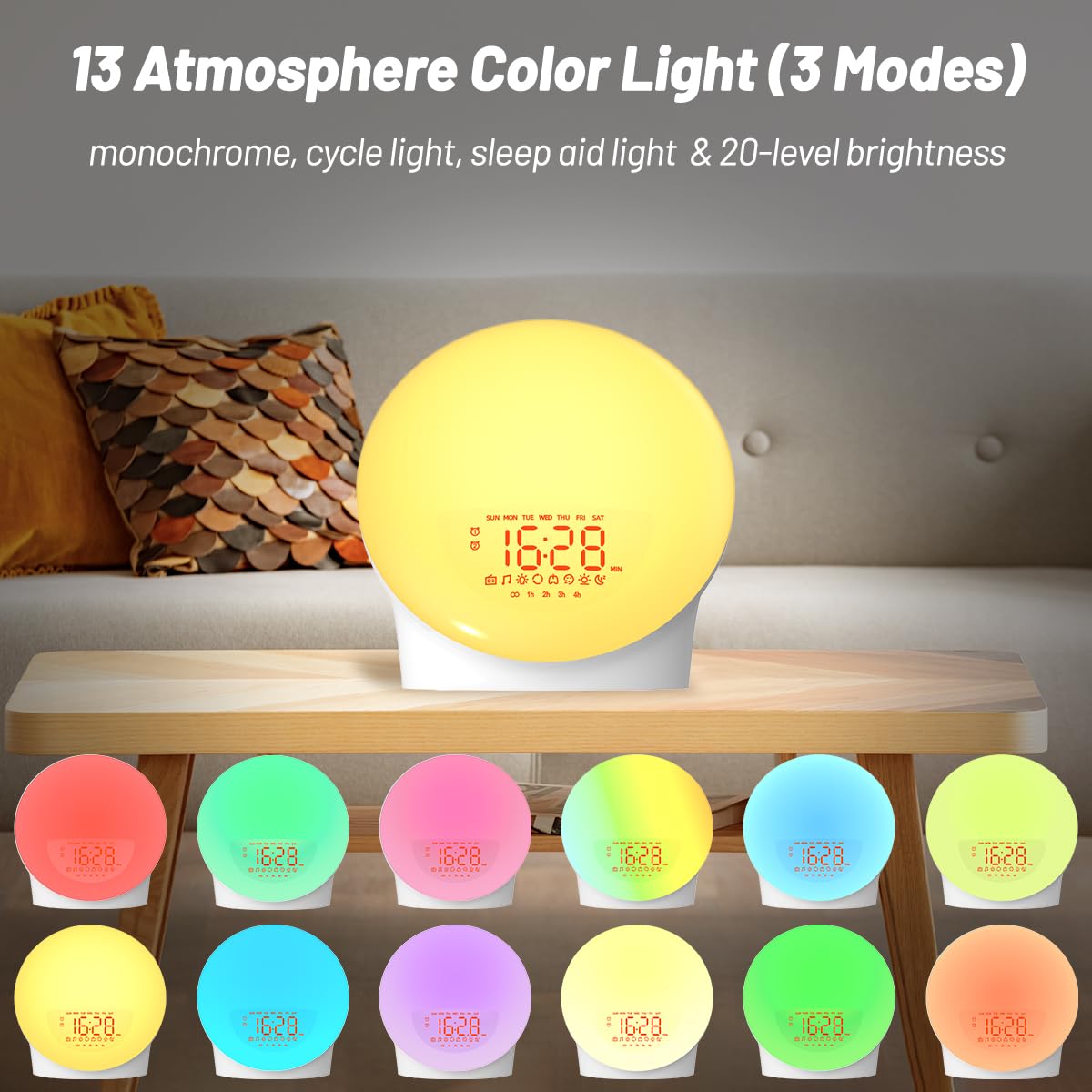 Ieasy Wake Up Light Sunrise Alarm Clock For Everyone, Sunrise Sunset Simulation, Sleep Aid, Dual Alarms, Fm Radio, Snooze, Night