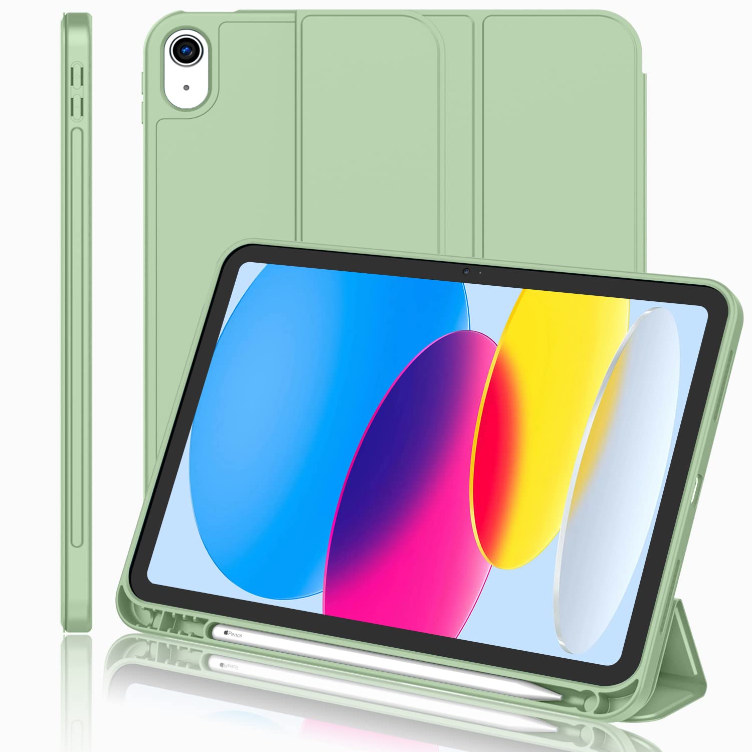 Imieet New Ipad (A16) 11Th Generation Case 11 Inch 2025, Ipad 10Th Generation Case 2022 10.9 Inch With Pencil Holder, Trifold Stand Smart Cover With Soft Tpu Back,Auto Wake/Sleep(Matcha Green)