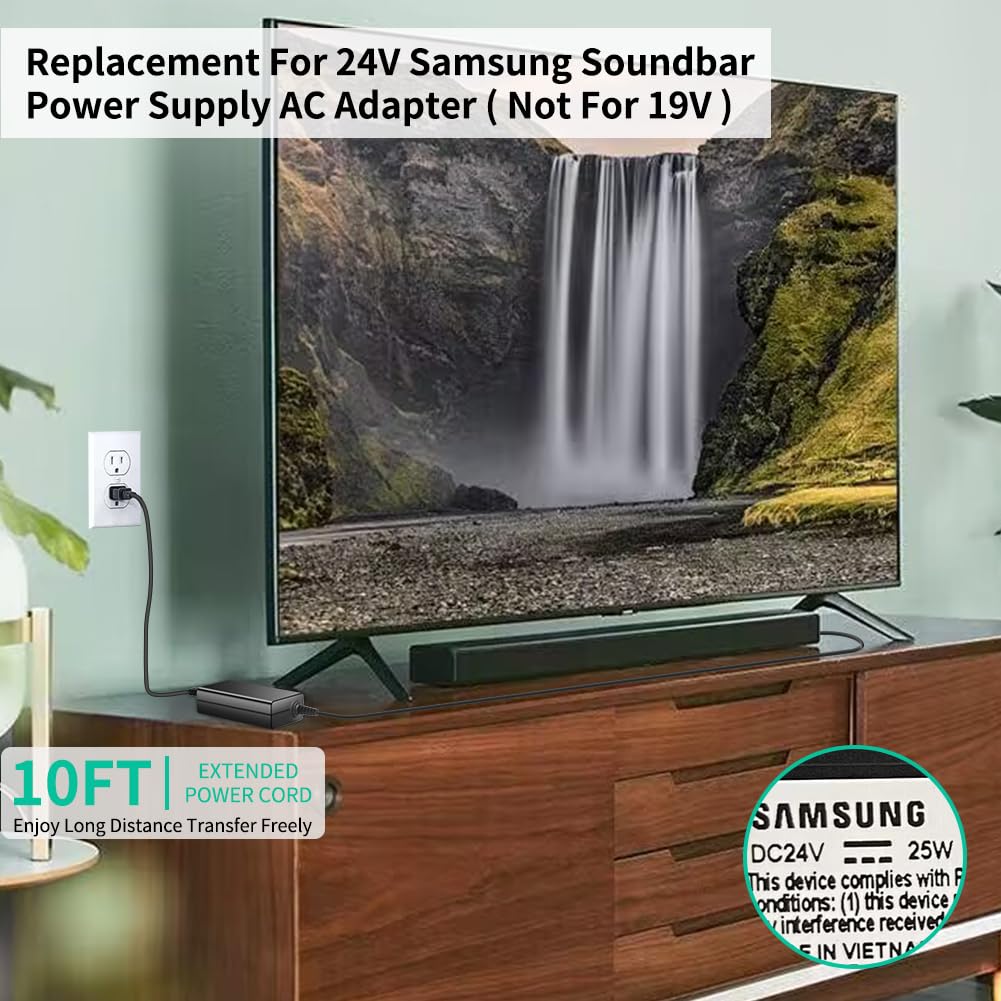 Hky 24V Ac/Dc Adapter Compatible With Samsung T650 Hw-T650/Za Hwt650 Hw-T60M Hw-T60C Hw-T550 Hw-T550/Za Hw-T550/Xy Hw-T550/Zc Hw