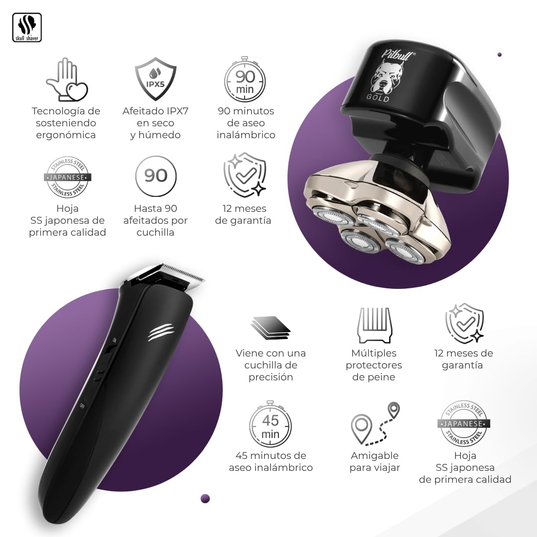 Skull Shaver Pitbull Gold Pro Electric Razor & Baby Beast Trimmer For Men   Best Bald Head Shaver And Beard Trimmer