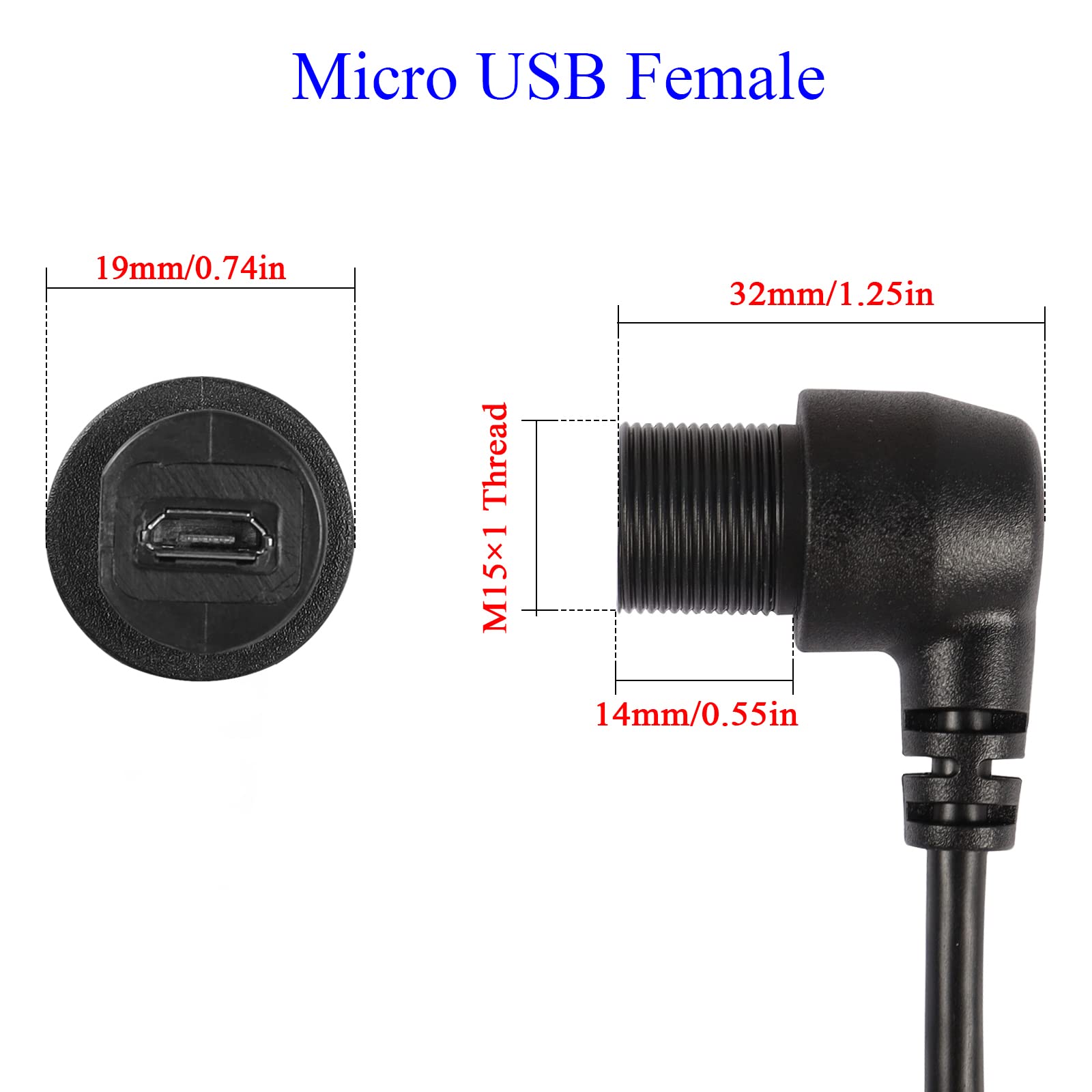 Qianrenon 90 Right Usb Panel Flush Mount Waterproof Extension Cable Micro Usb 5 Pin Angle Micro Male To Female Connector For Fix