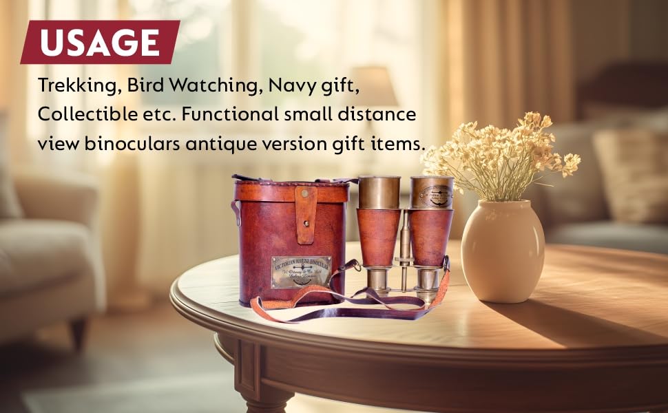 Nautical Antique Victorian Marine Brass Leather Binocular Opera Glasses & Spyglass London 1915 Home & Office Decor (Orange)   Na