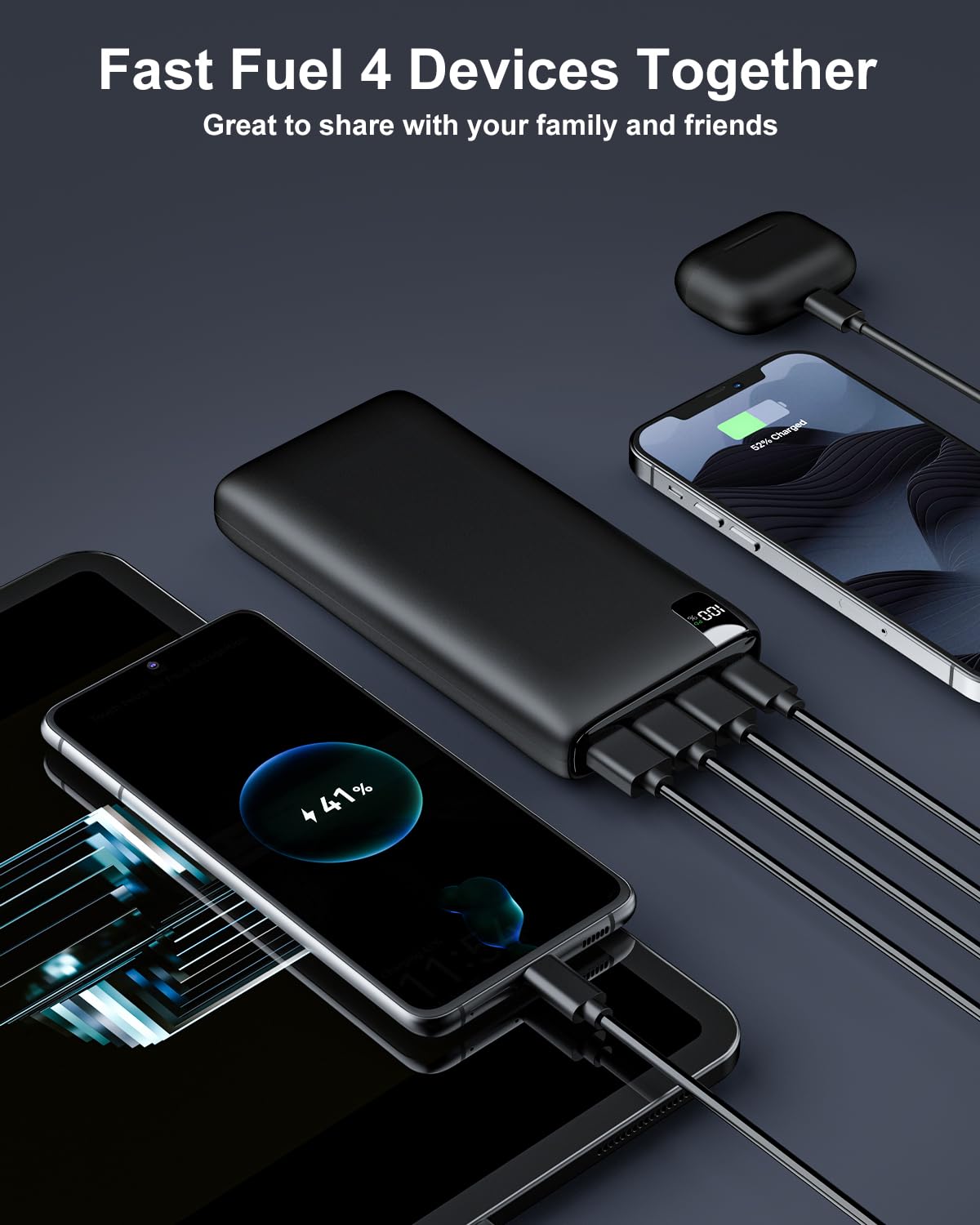 Ixnine Power Bank 26800Mah Portable Charger, 22.5W Fast Charging Pd Qc 3.0 Compact External Battery Pack With Led Display And 4