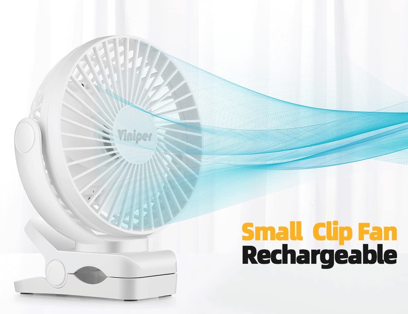 Viniper 6 Inch Rechargeable Clip On Fan, 5000Mah Battery Desk Fan : 360 Rotation & 3 Speeds Strong Wind Portable Fan, 8 30 Worki