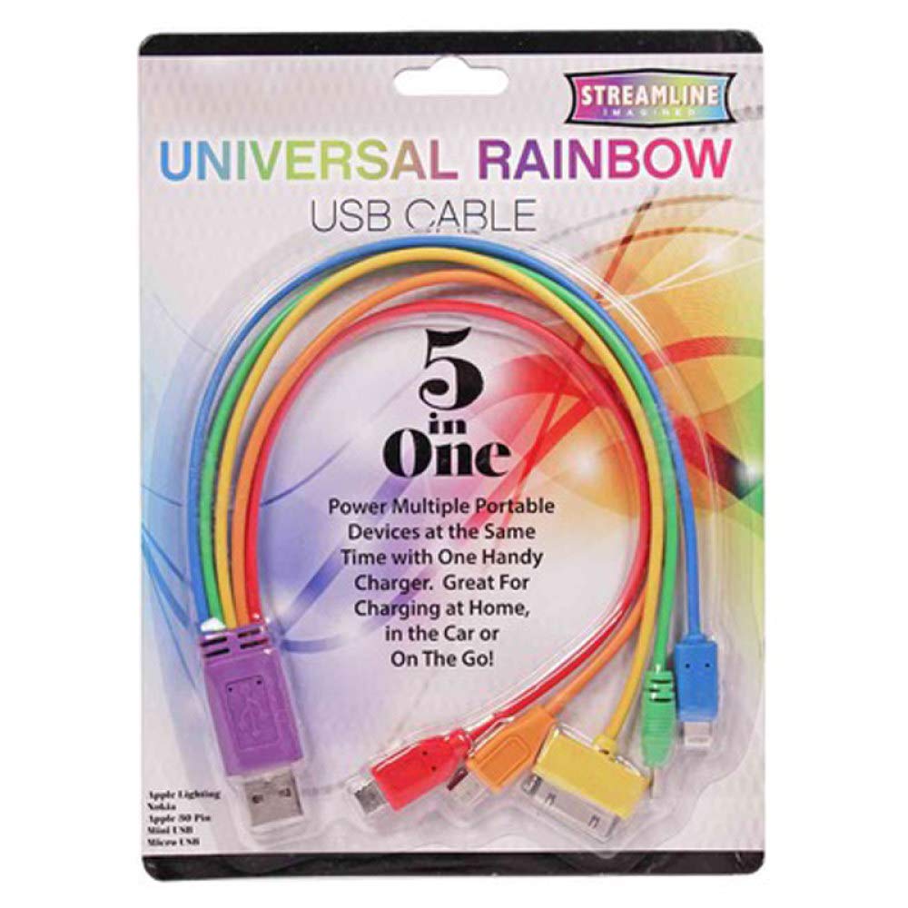 Streamline Imagined 5 In 1 Usb Rainbow Charger For Multiple Devices, Home, Vehicle, Travel