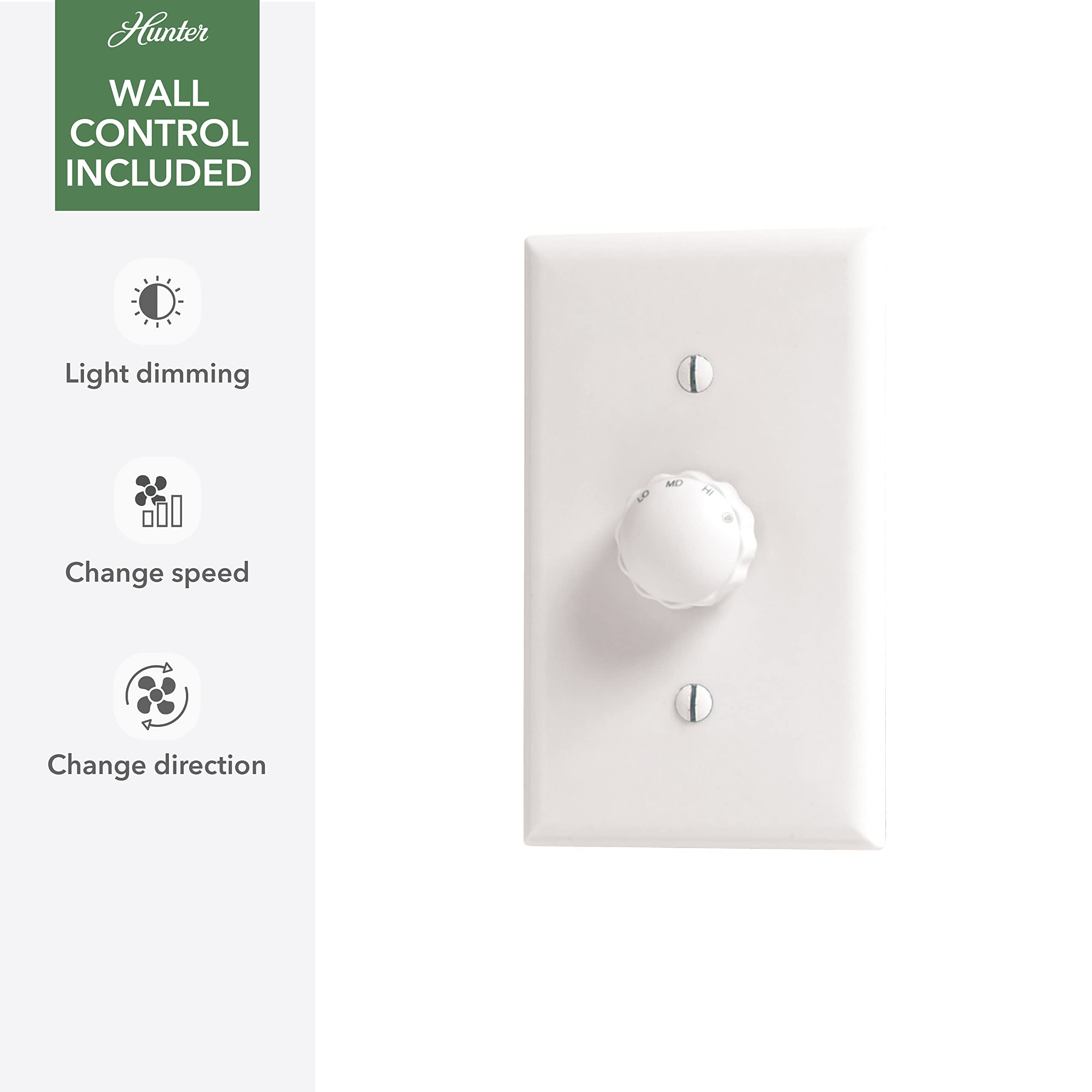 Hunter   Presto Indoor Ceiling Fan, Wall Control, 44 Inch, Dove Grey, Casual Style, 3 Speed Whisperwind Motor, 52384, For Living