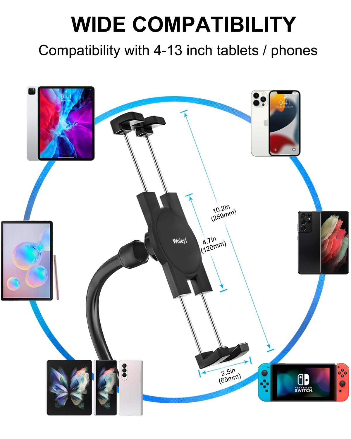 Gooseneck Ipad Holder For Stroller, Adjustable Phone Tablet Holder Mount Pole Clamp For Baby Stroller, Shopping Cart, Indoor Cyc