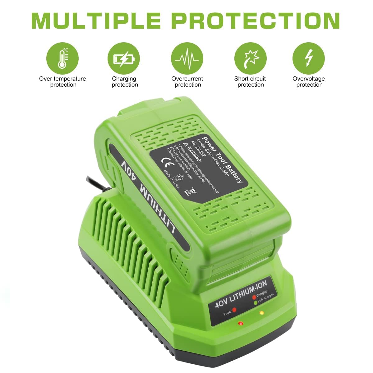 Powilling Replacement Charger Compatible With Greenworks 40V Battery Charger Lithium Ion 29482 29462 29472 2901319 2938302 Baf70