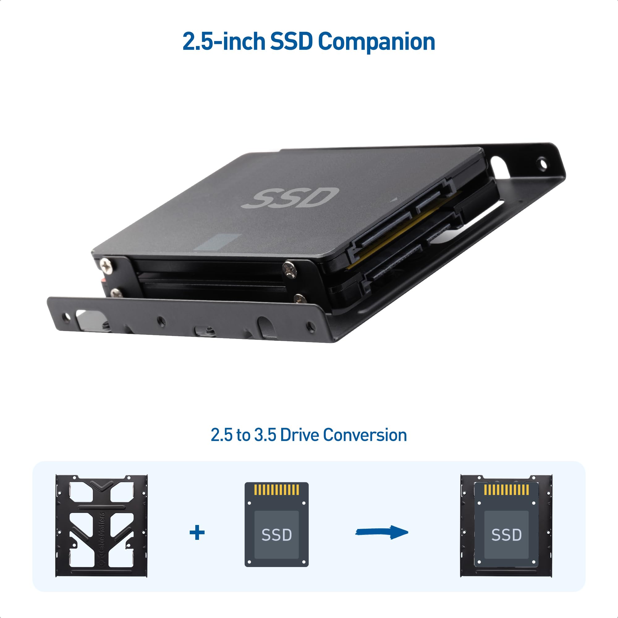 Cable Matters 2 Pack 2.5 to 3.5 Hard Drive Adapter for SSDs, Dual SSD Mounting Bracket Kit (SSD Adapter, 2.5 to 3.5 Adapter, 3.5 to 2.5 Adapter) Kit Includes Bracket, Screws, Cables, and Screwdriver