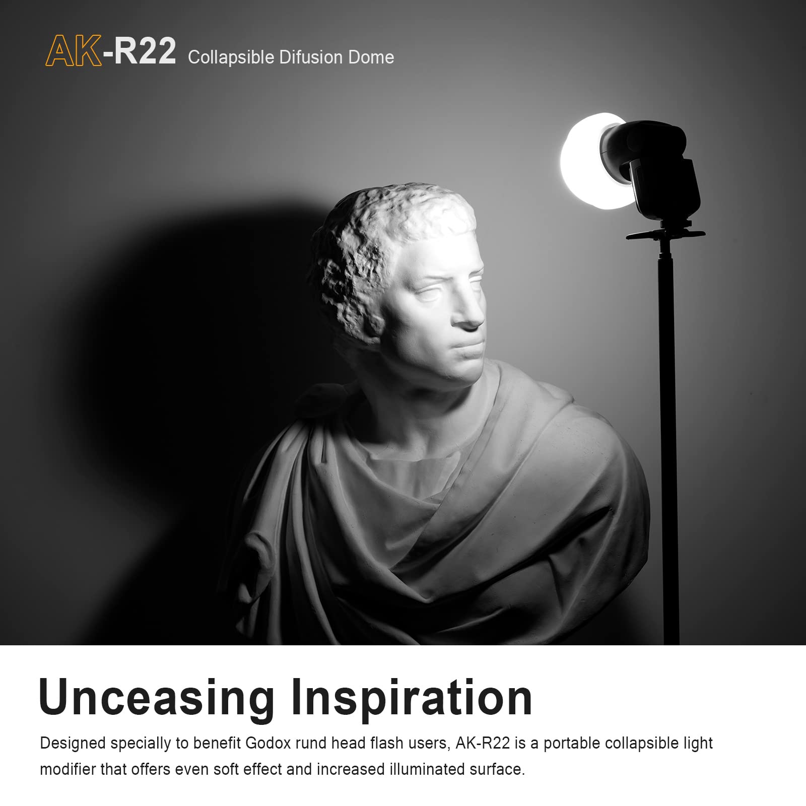 Godox Ak R22 Collapsible Diffusion Dome, Diffuser For Godox V1/ V1Pro Round Head Flash, Godox Ad100Pro, Godox H200R