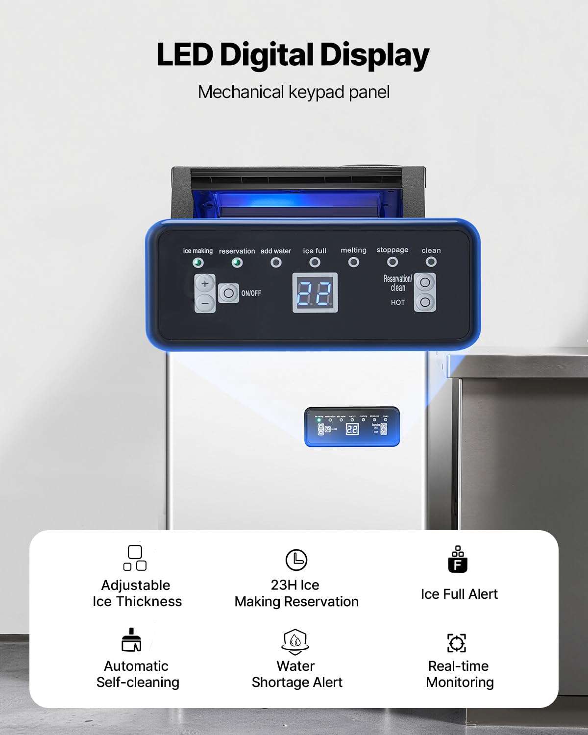 Vevor 110Lbs/24H Commercial Ice Maker Machine With 2 Water Inlets, 36 Ice Cubes In 15 Minutes, With 28Lbs Large Storage Capacity