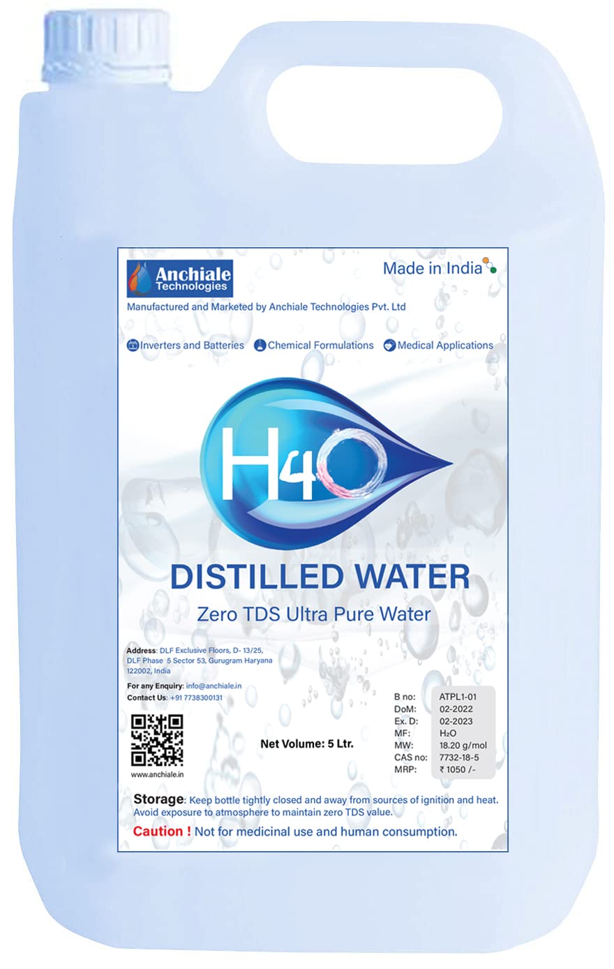 H4O: Ultra Pure Distilled Water (Tds = 0) (5 Litre), Great For Inverter Batteries, Medical Equipments And Diy Cosmetics. Increas