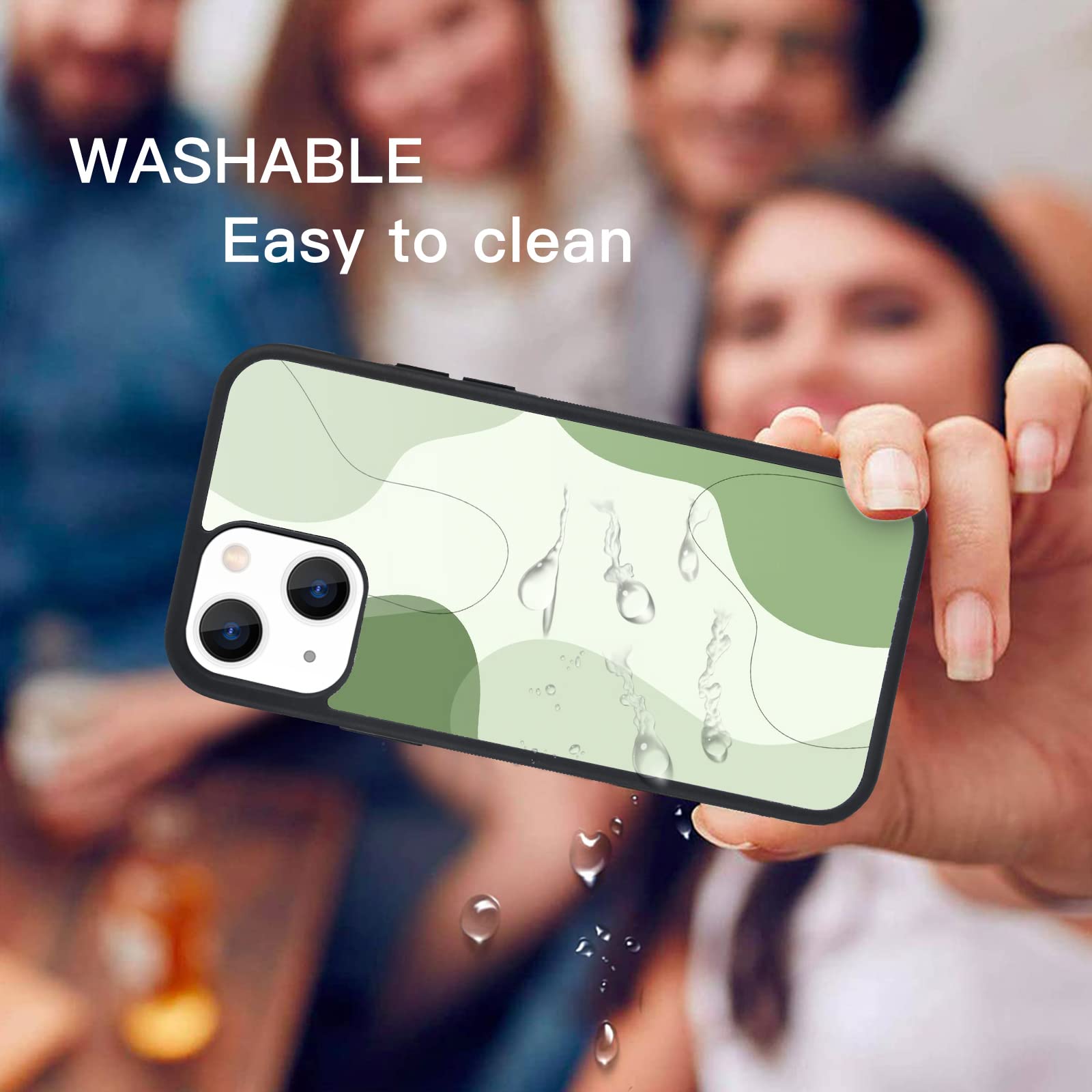 Maycari Compatible With Iphone 13 Mini Case For Children Women Abstract Line Art Sage Green Design, Hard Back Cover With Aesthet