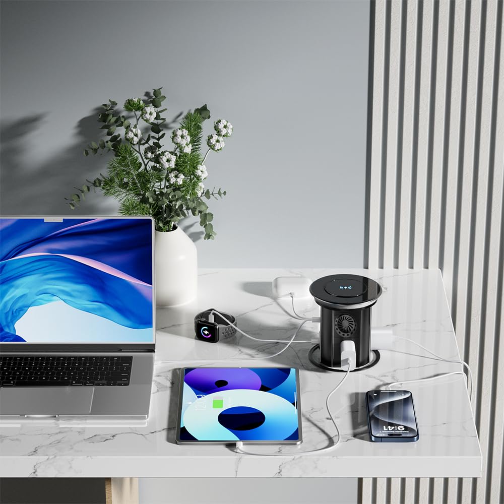 Pop Up Outlet For Countertop With Mobile App Remote Control, 4.9'' Space Saver Recessed Outlet With 3 Outlets,2 Usb Ports And Sp