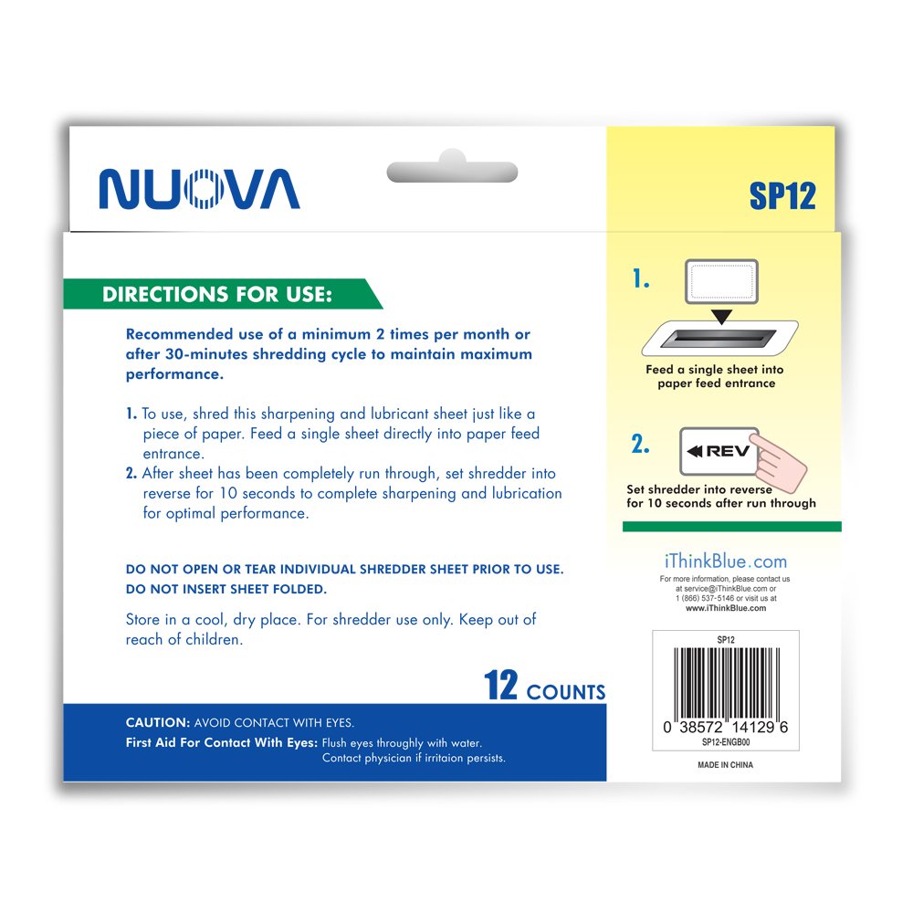 Nuova Shredder Sharpening & Lubricant Sheets   36 Counts (12 X 3 Pack)