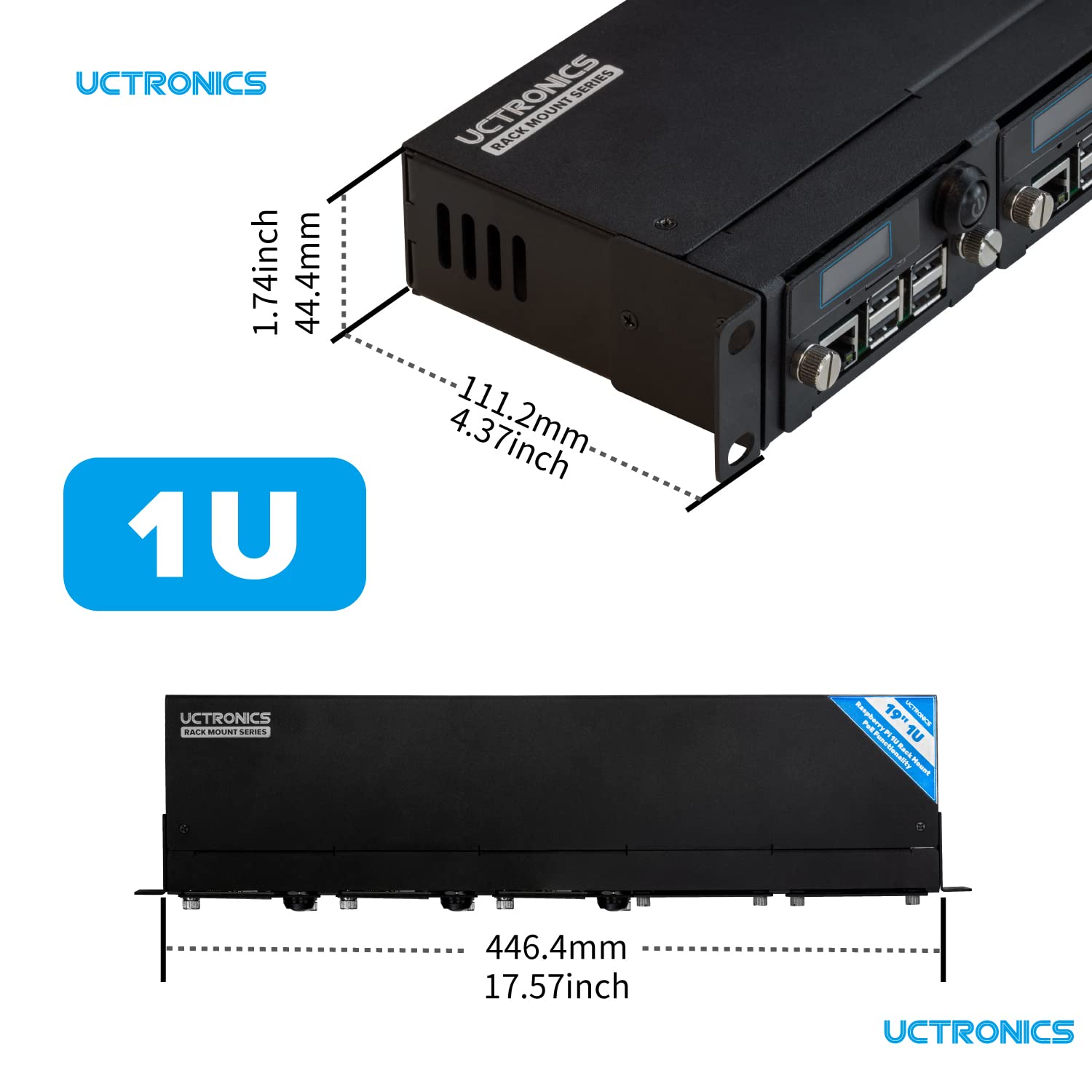 Uctronics For Raspberry Pi Rackmount Complete Enclosure 2.0 With Poe Functionality, Front Removable 19'' 1U Rack Mount With Capt