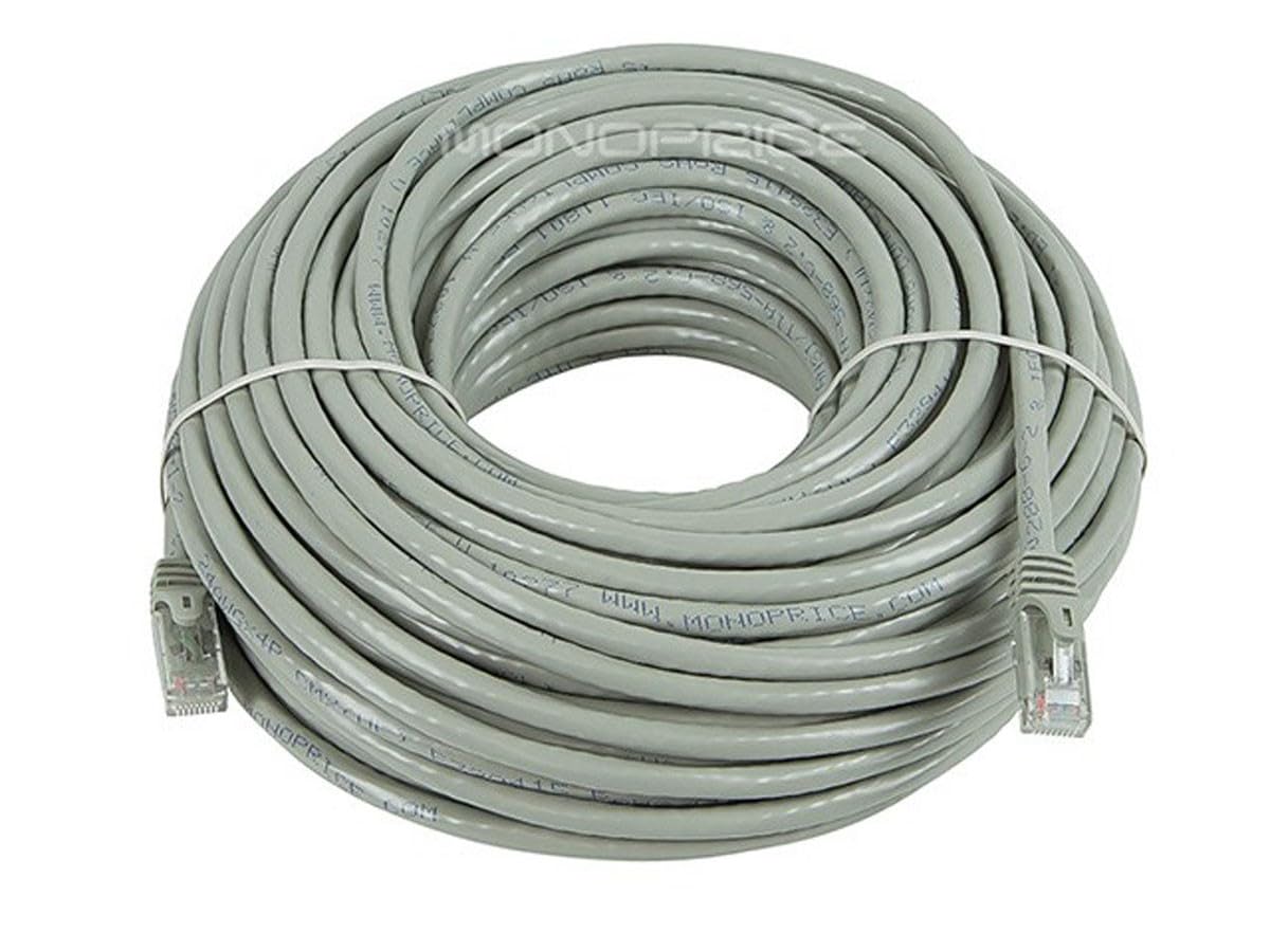 Monoprice Cat6 100Ft Gray Patch Cable Utp 24Awg 550Mhz Pure Bare Copper Snagless Rj45 Flexboot Series Ethernet Cable