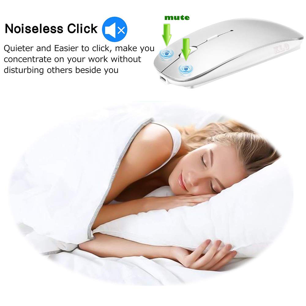 KLO 4 Modes Rechargeable Wireless Bluetooth Mouse BT3.0/5.2+USB-2.4G/Type-C Rubber Silver