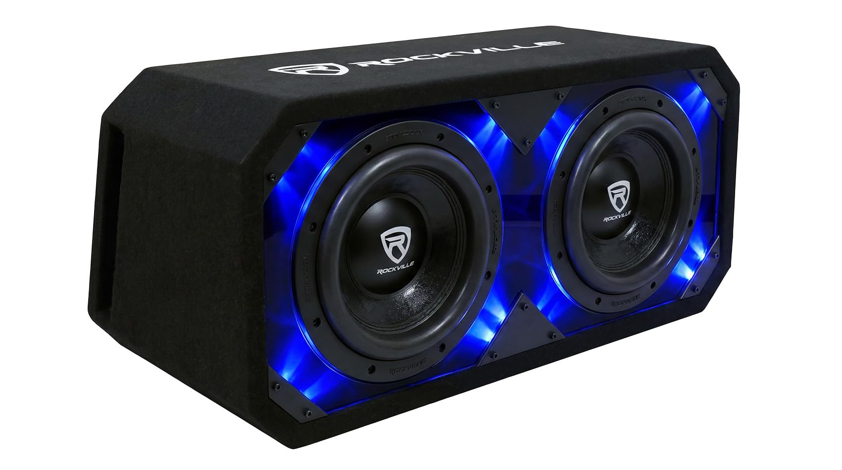 Rockville DV8K6D1 Dual 8in 2800W K6 Car Subwoofers, 1-Ohm | Plexi Enclosure in Vented MDF Box, Selectable Blue/White LED