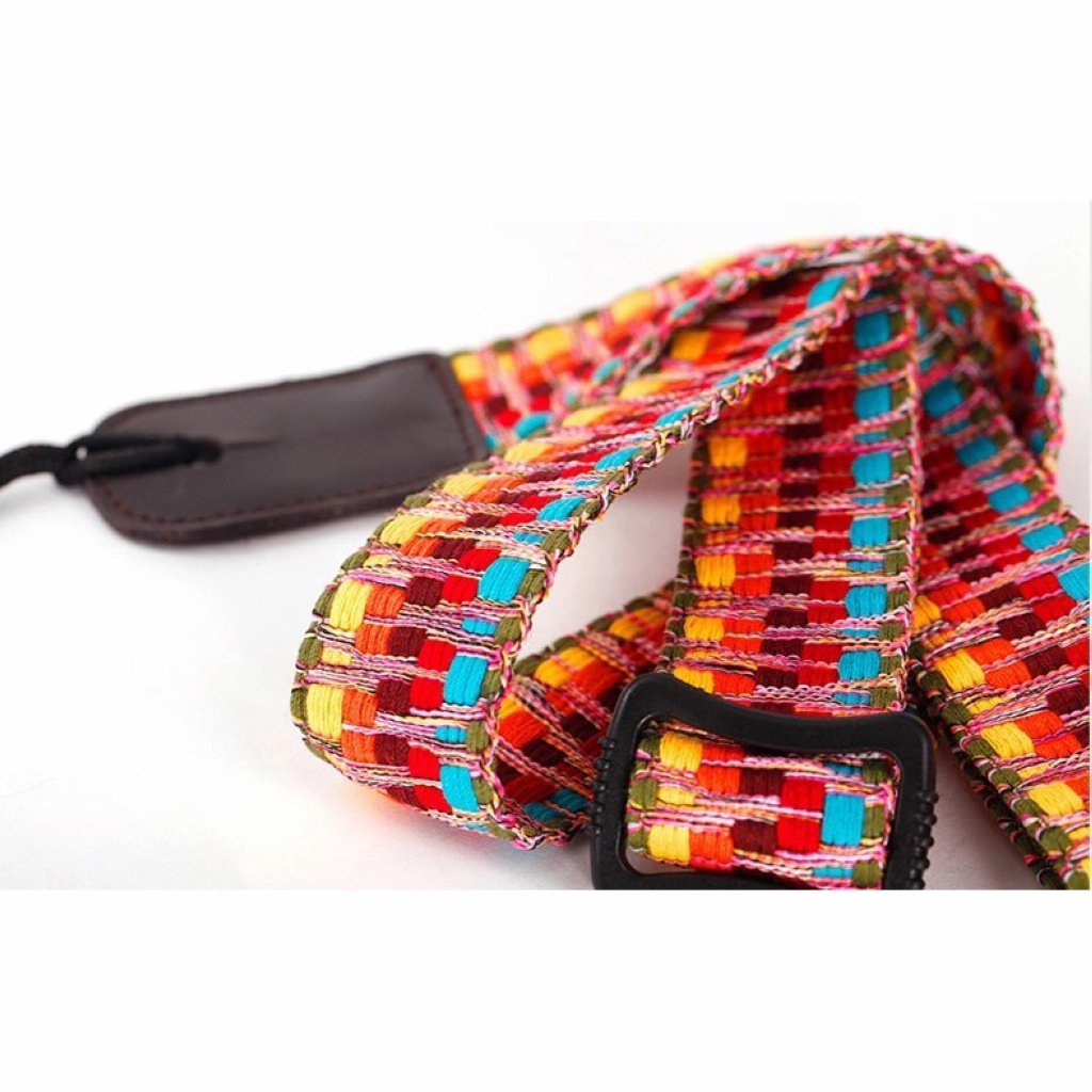 Music First Hawaii Woven Rainbow Adjustable Meshbelt & Genuine Leather Ukulele Strap Shoulder Strap Version 2.0 With A Genuine L