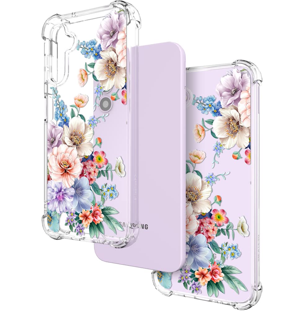 Hungo Compatible With Samsung Galaxy S23 Plus Case Floral Flower Cute Clear Design, Girly For Women Girls Floral Transparent S23