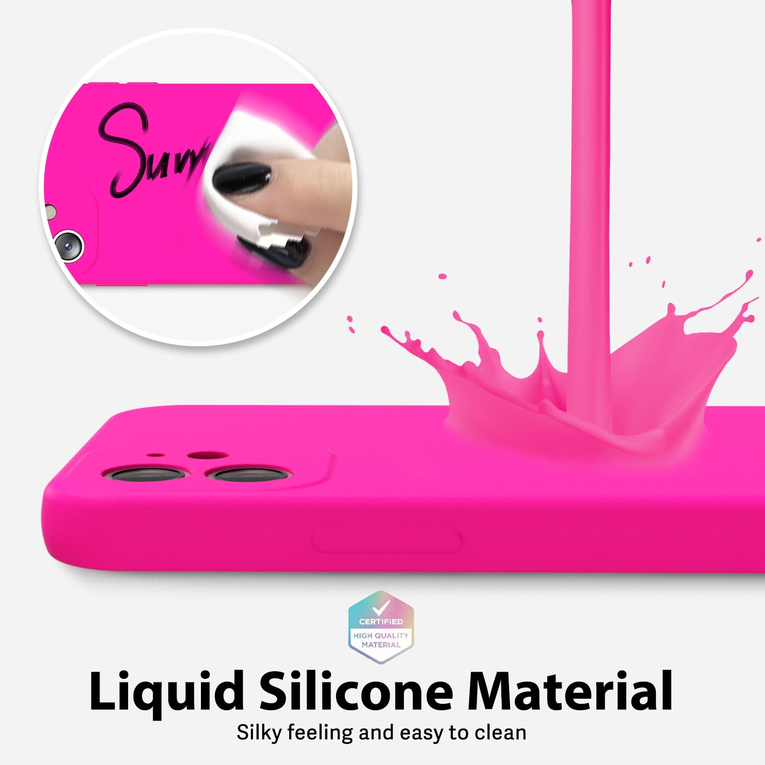 Oakxco For Iphone 12 Case Liquid Silicone, Neon Bright Solid Color, Soft Rubber Gel Elegant Aesthetic Cover, Thin Slim Tpu Matte