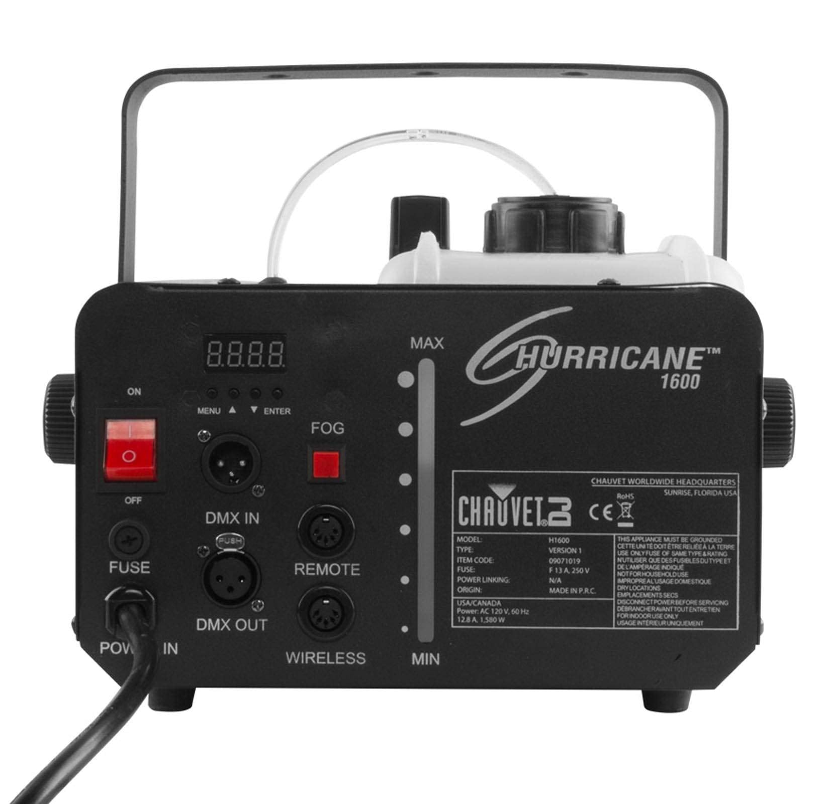 Chauvet Dj Hurricane 1600 Compact High Output Fog Machine W/Timer Remote & Automatic Shut Off, Black