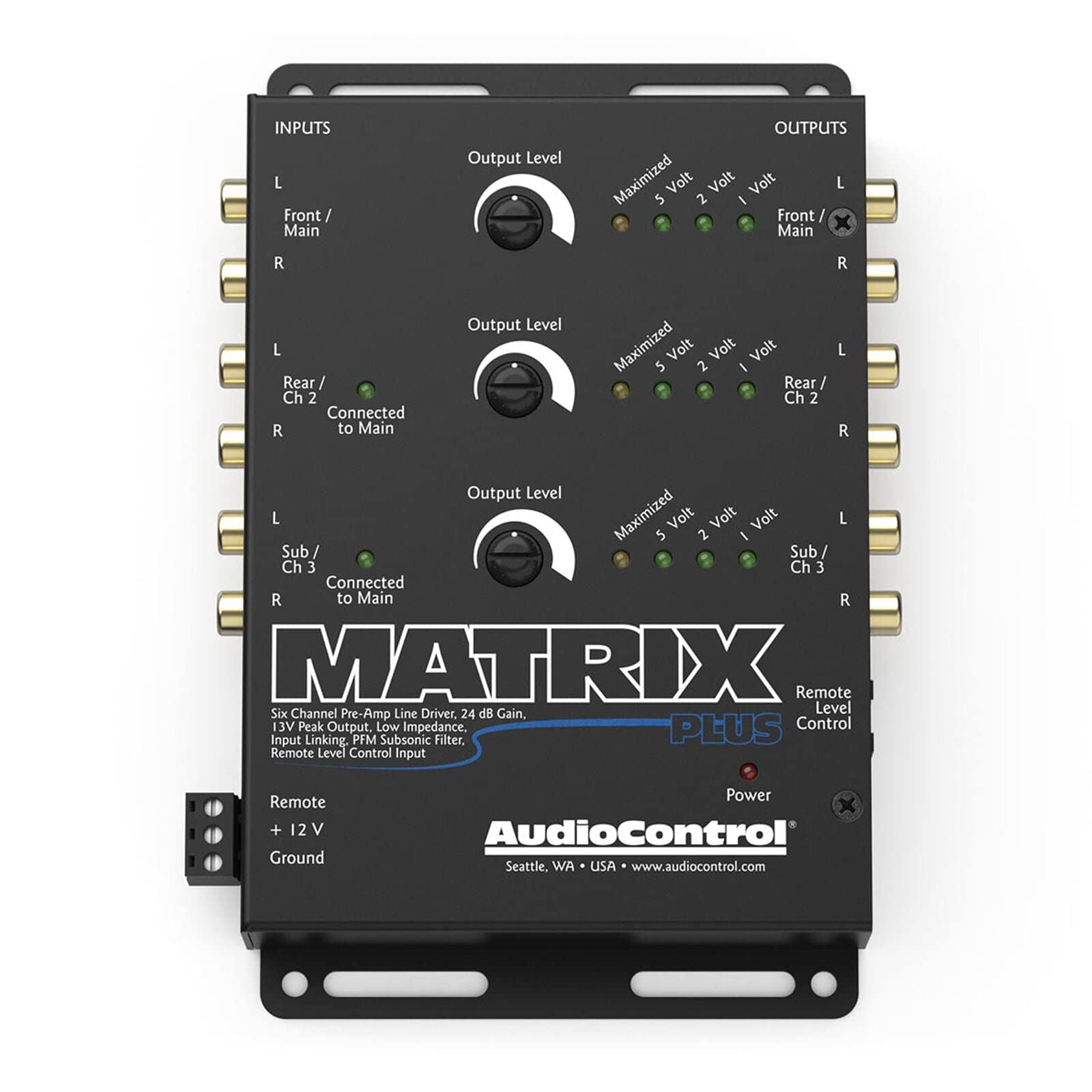 Audiocontrol Matrix Plus Black Six Channel Line Driver With Remote Level Control Input