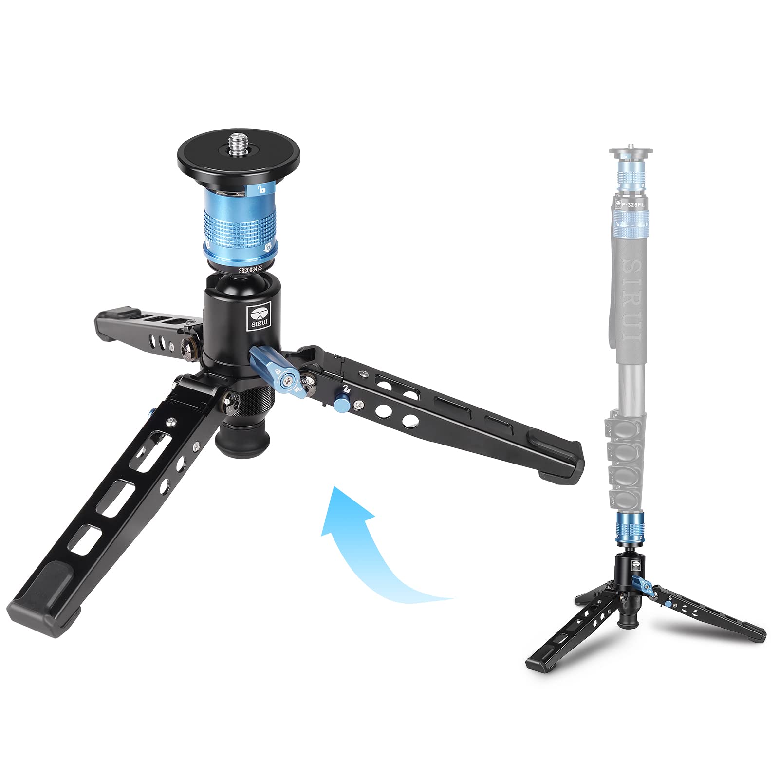 SIRUI P-36 Kit, Aluminum Tripod Base and Adapter, SIRUI Monopod Support with Quick Release, Foldable Feet, Vertical Notch (Tripo