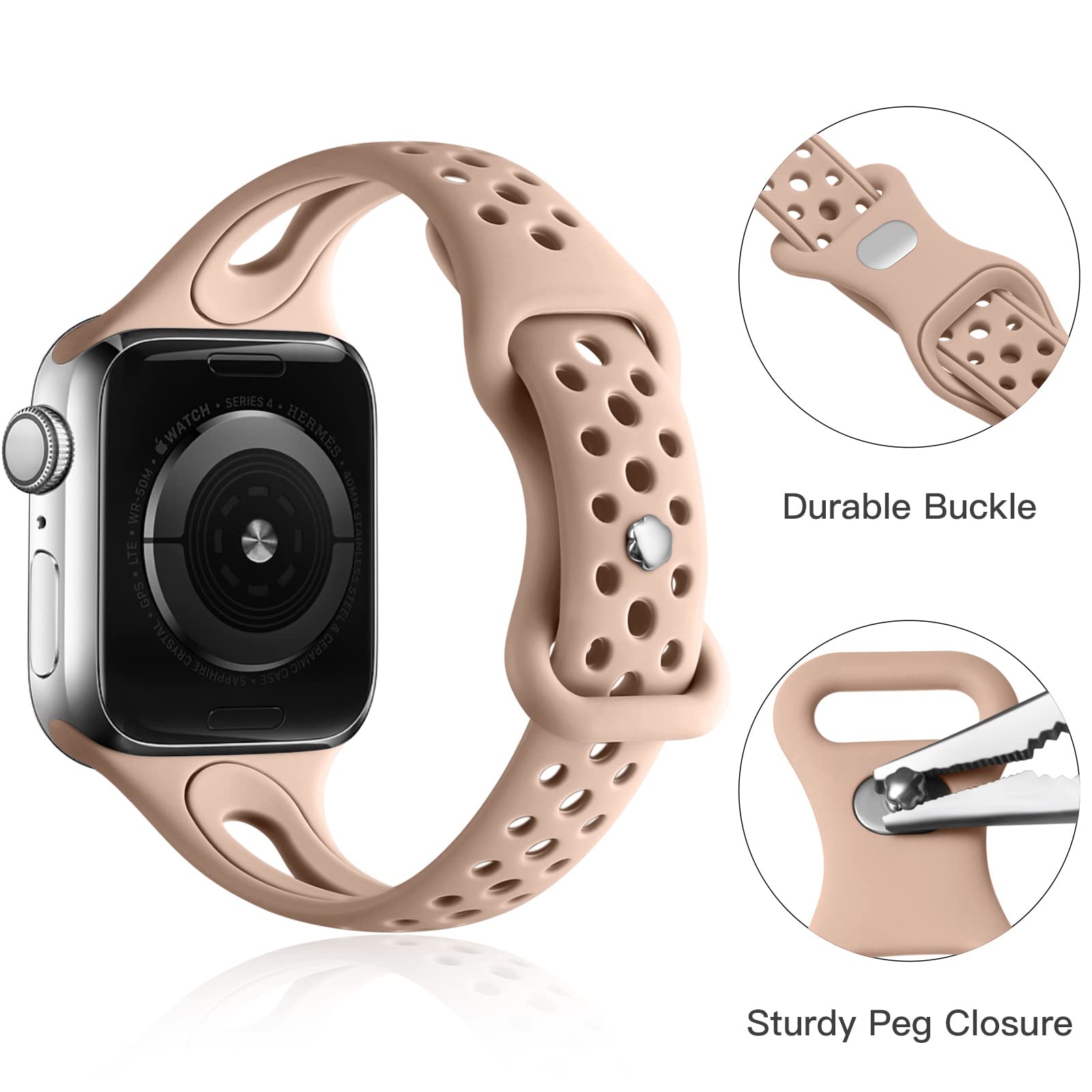 Ouwegaga Slim Band Compatible With Iwatch Bands 38Mm 40Mm 41Mm 42Mm 44Mm 45Mm 49Mm, Soft Silicone Slim Sport Strap With Breathab