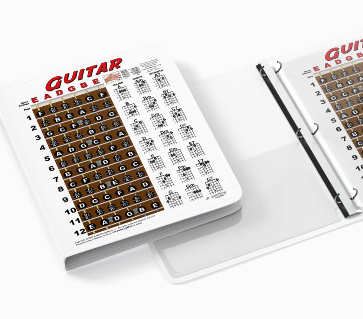 Laminated Guitar Fretboard & Chord Chart   Easy Instructional Poster For Beginner 8.5''X11'' | A New Song Music