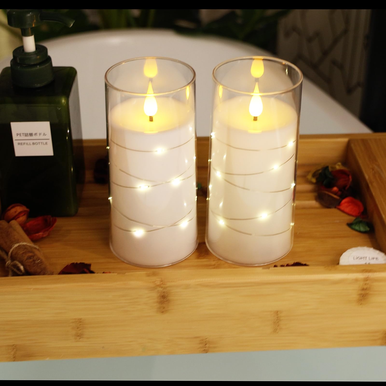 Nurada Flickering Flameless Candles: Built In Star String Lights, Acrylic Battery Operated Led Pillar Candles With Remote And Ti