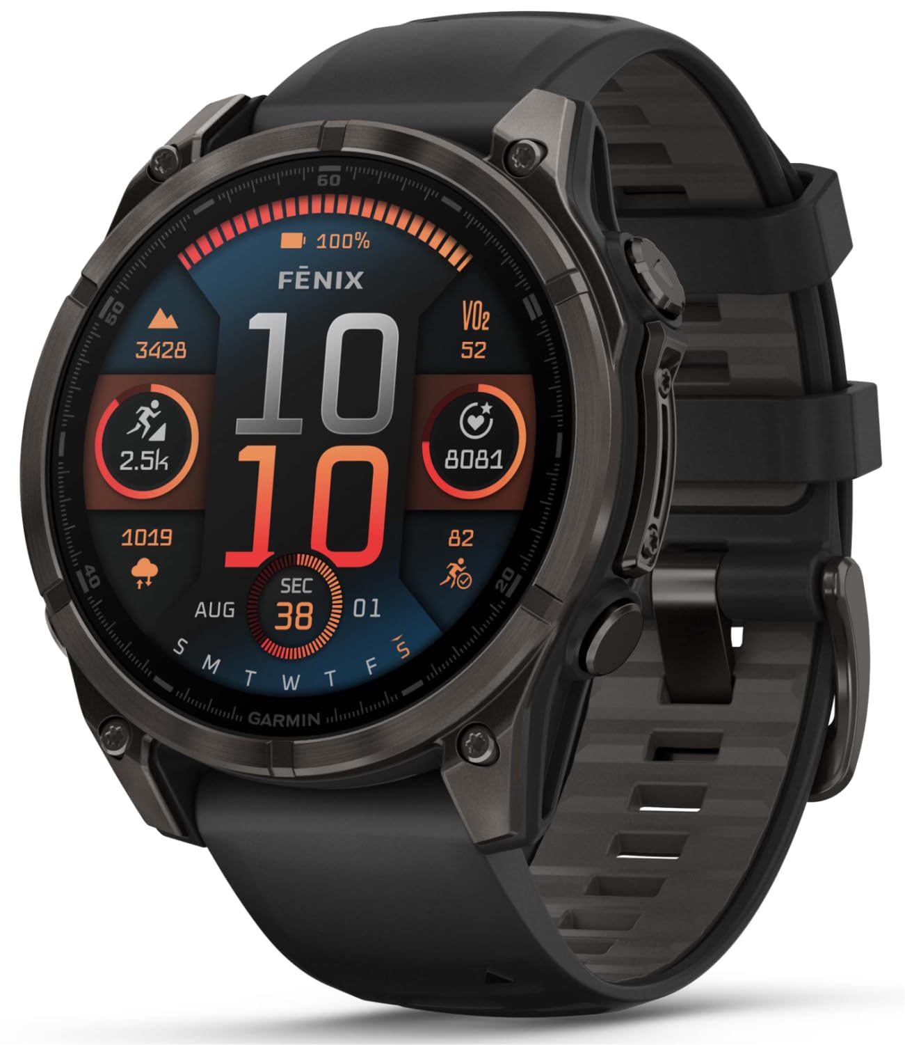 Wearable4U Garmin Fenix 8 - 47 Mm, Amoled Sapphire Multisport Gps Smartwatch,Carbon Gray Dlc Titanium With Black/Pebble Gray Sil