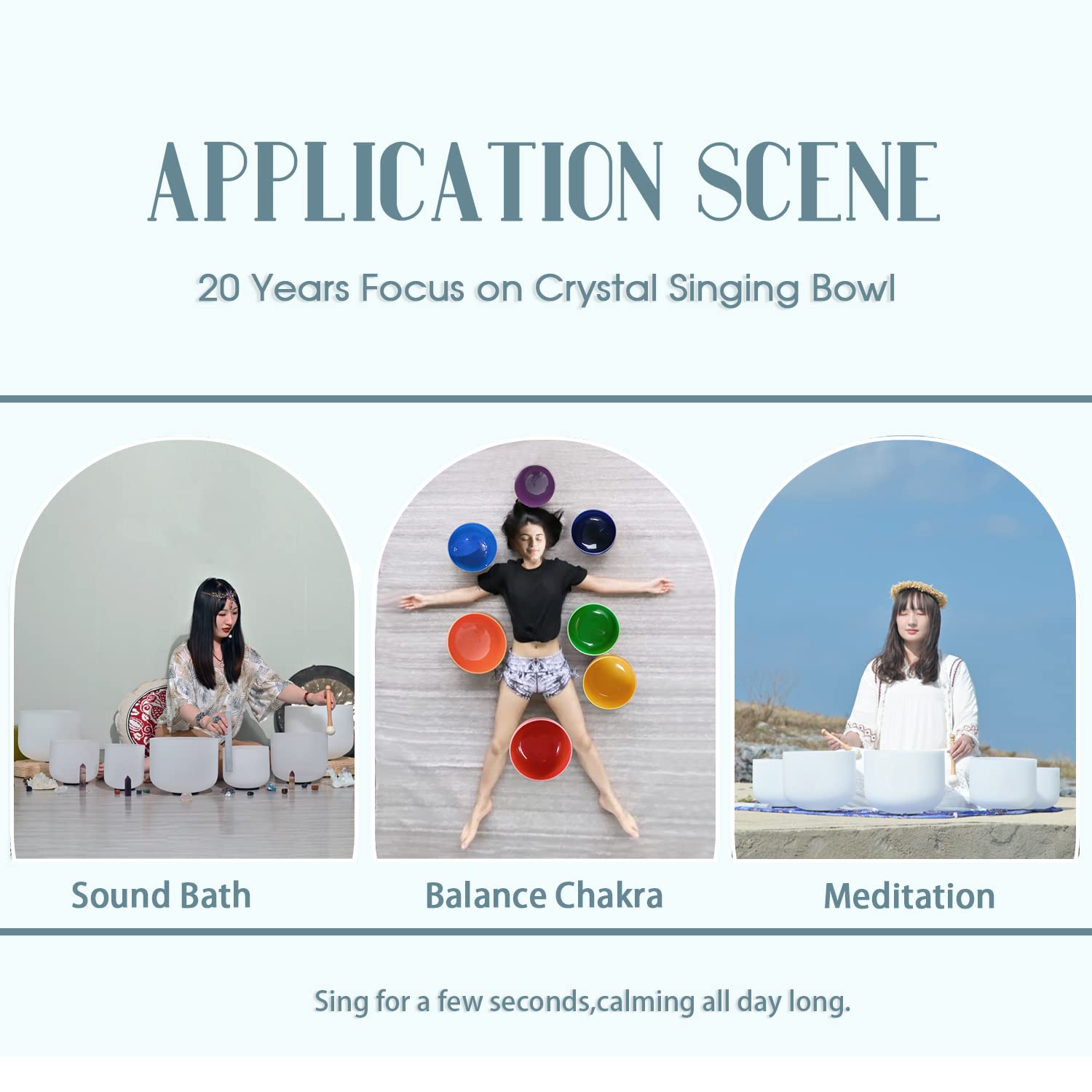 Cvnc 432Hz 7 12 Inch Set Of 7 Pcs Frosted Quartz Crystal Singing Bowls With 2 Pcs Carrying Case Bag Sound Healing