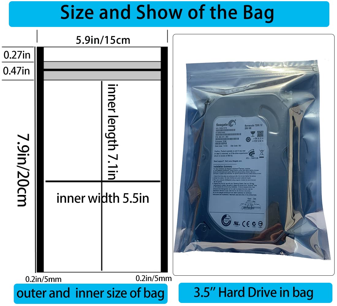 Anti Static Bags, 100Pcs 5.9 X 7.9 Inches Premium Resealable Esd Bags,Antistatic Bags For 3.5'' Hard Drive Ssd Hdd And Electroni