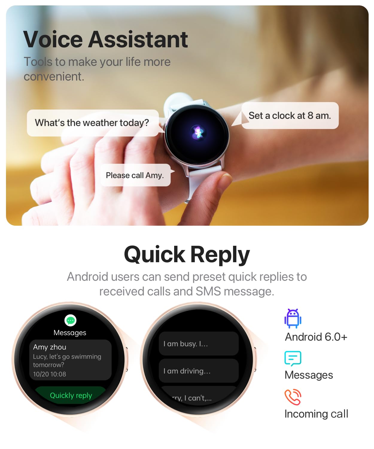Smart Watch For Women Men Answer/Make Calls/Quick Reply, Samsung Android Iphone Compatible Fitness Tracker With 100+ Sport Modes