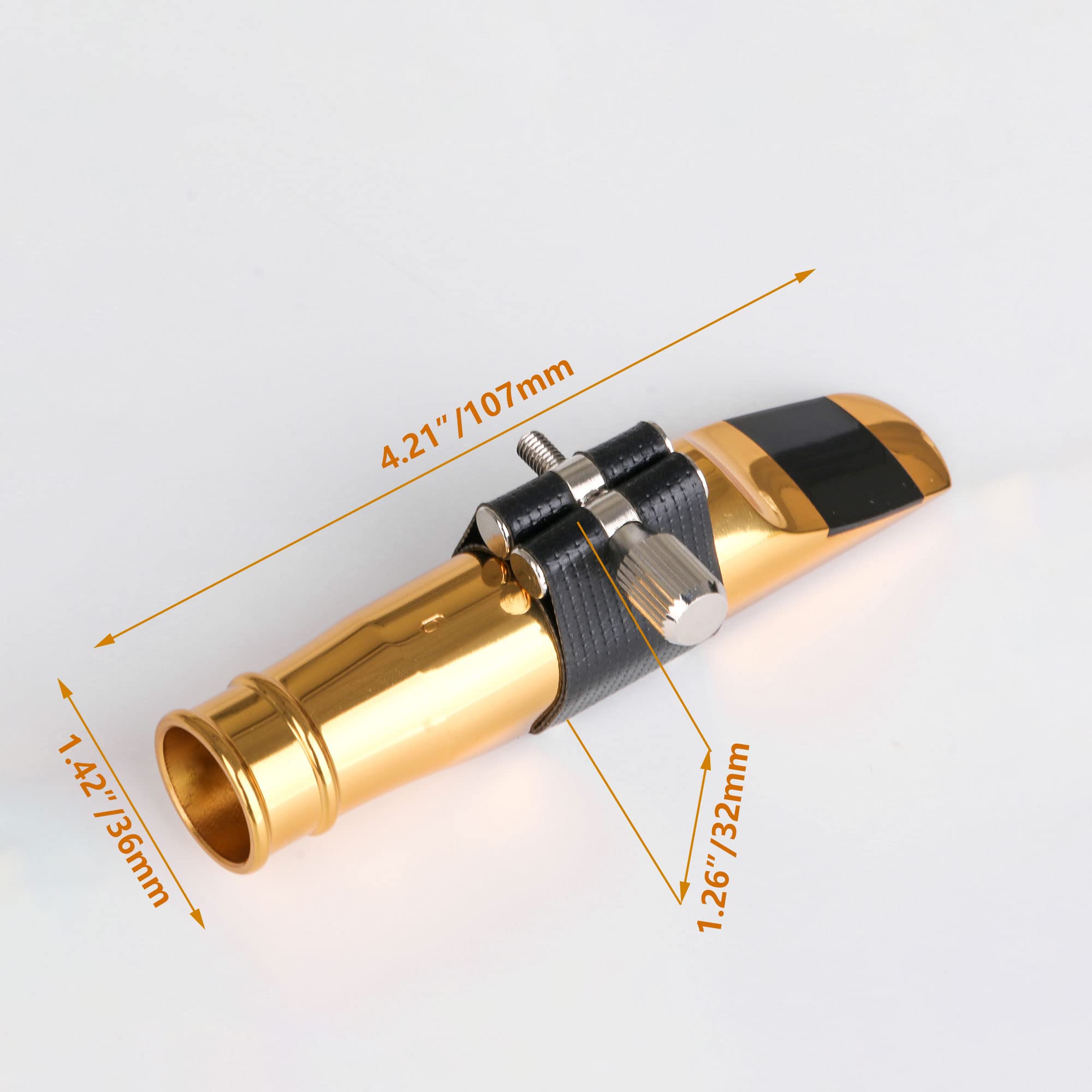 Yibuy Golden B Flat Tenor Saxophone Mouthpiece Gold 6# Pu Leather Cap 10.6X3.5Cm