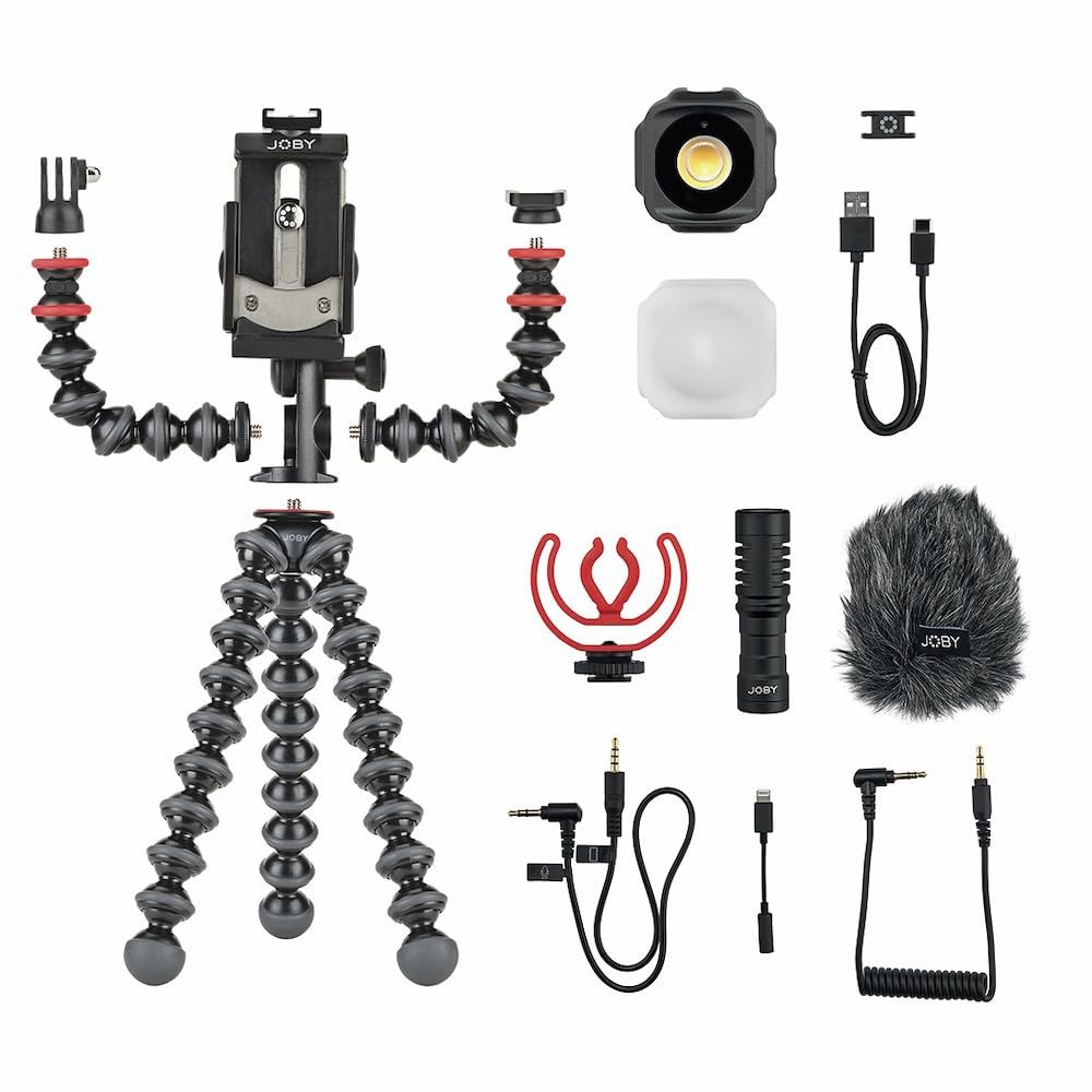 Joby Gorillapod Mobile Vlogging Kit (Smartphone Rig, Wavo Mobile Mic, Beamo Mini Led Light) Flexible Tripod, Phone Holder, Vlog