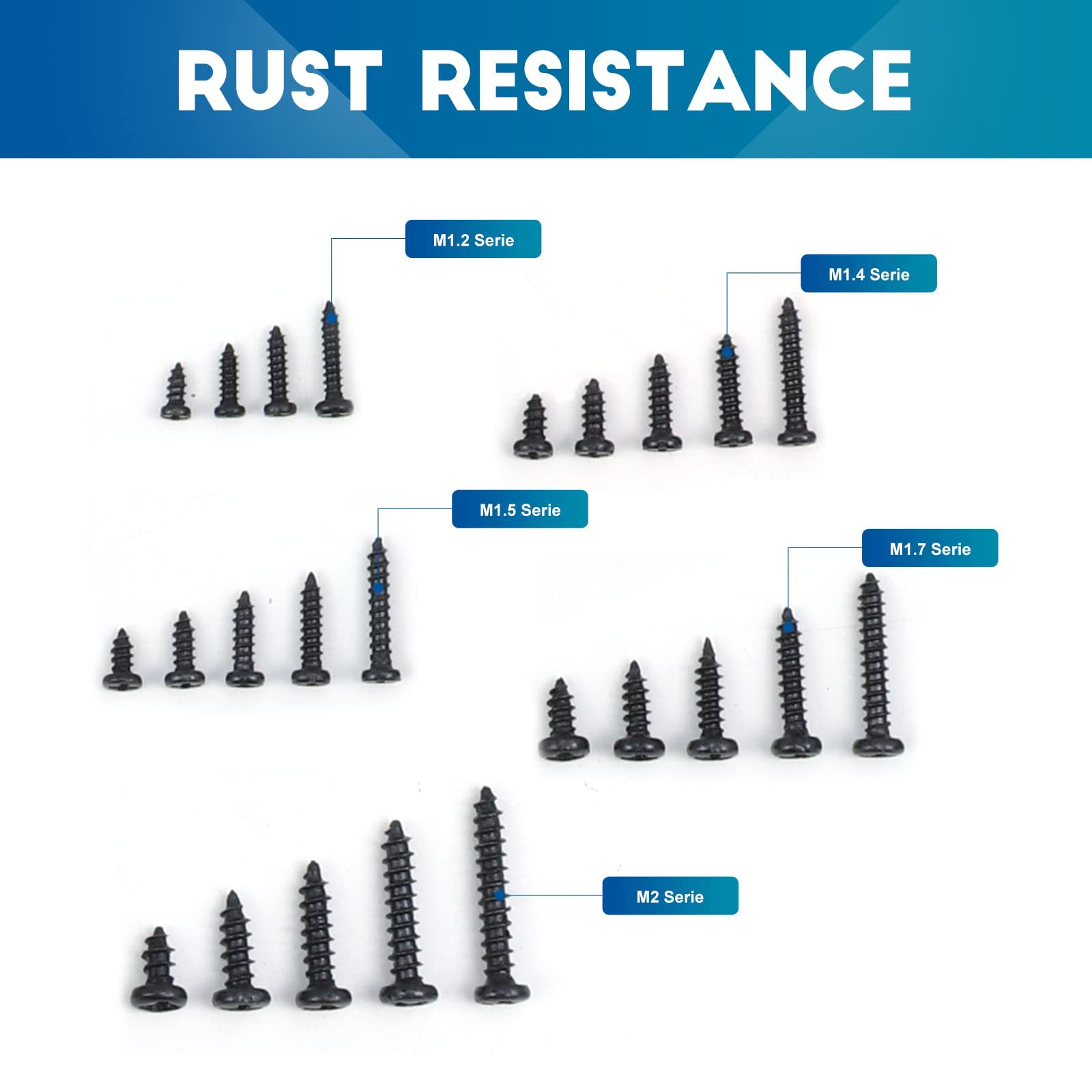 Nindejin 1100 Pcs Pan Head Tapping Screws Laptop Computer Screws Set, M1.2 M1.4 M1.5 M1.7 M2 Phillips Screws Assortment Kit, Min